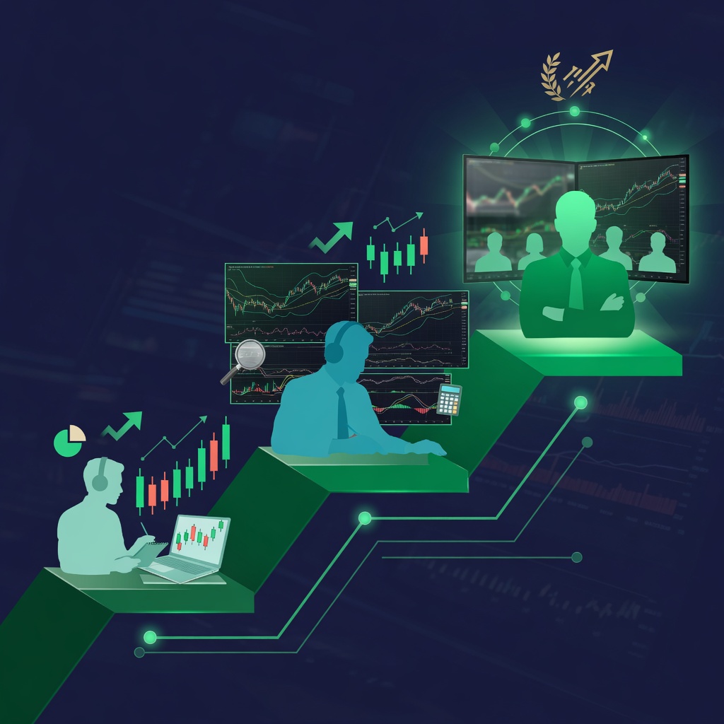 Three-step trader growth path — beginner to expert